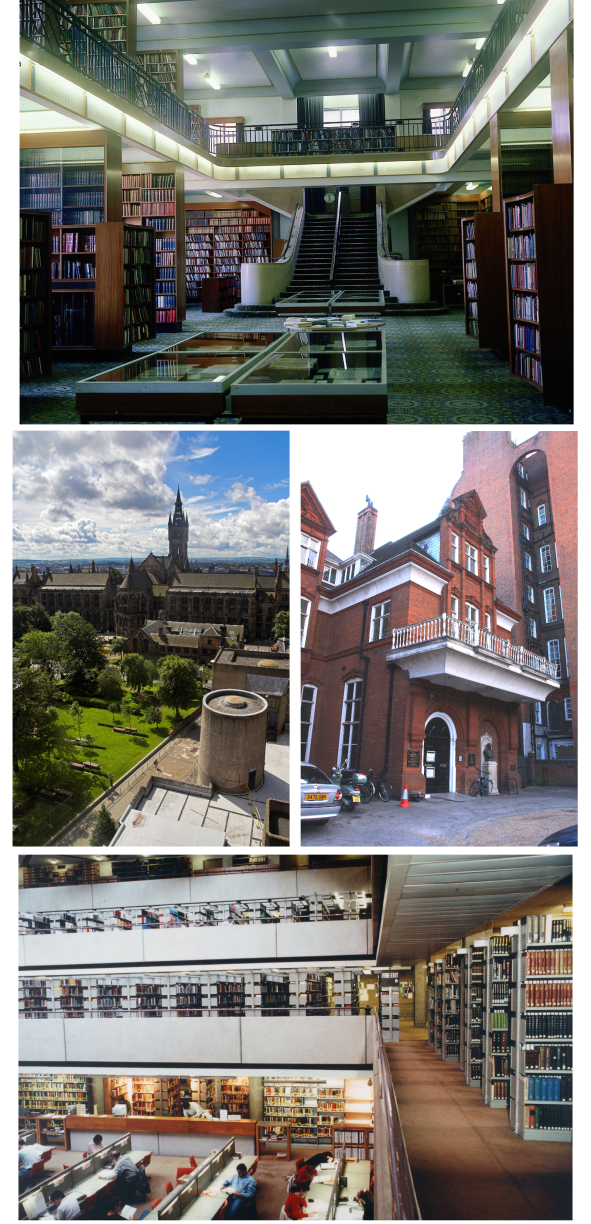 A few repositories with which Livingstone Online has partnered. Wellcome Library, London (top); University of Glasgow (center left); Royal Geographical Society (center right); SOAS Library (bottom).