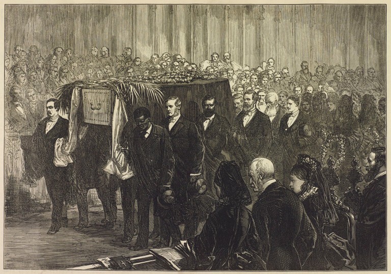 Dr. Livingstone's Remains at Southampton: Procession to the Railway Station. Illustration from Review of David Livingstone's Last Journals. Illustrated London News 64:381 (cover). Copyright National Library of Scotland. Creative Commons Share-alike 2.5 UK: Scotland (https://creativecommons.org/licenses/by-nc-sa/2.5/scotland/).